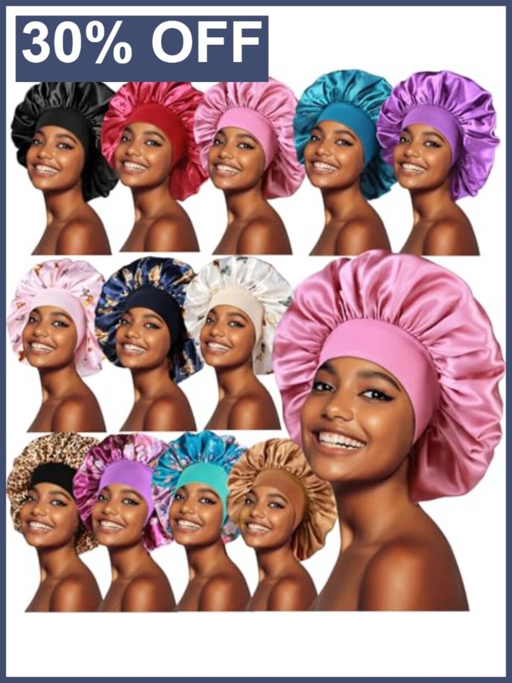 12pc Large Satin Sleep Bonnet Set for Braids and Natural Hair
